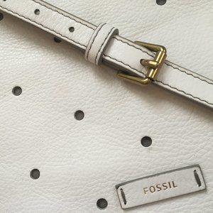 Fossil white leather polka dot purse